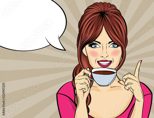 Sexy pop art woman with coffee cup