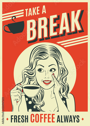 Fototapeta plakat retro kawy z pop-artu