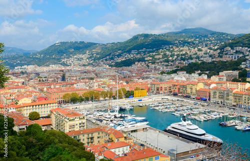 Scenic view from above of port area, Nice, France