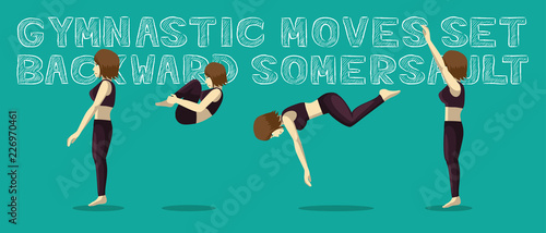 Gymnastic Moves Set Backward Somersault Manga Cartoon Vector Illustration