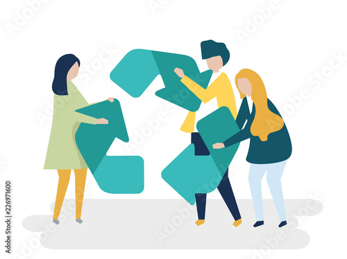 Character of people holding a recycle symbol illustration