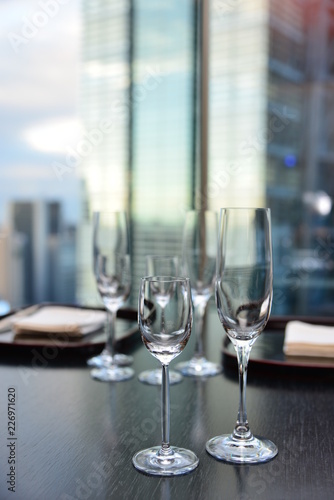 glass goblets on the table