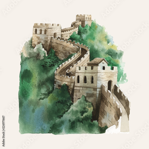 The Great Wall of China painted by watercolor