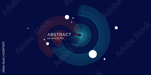 Vector abstract background with dynamic waves, line and particles.