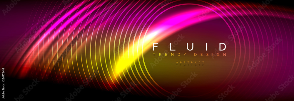 Neon glowing fluid wave lines, magic energy space light concept, abstract background wallpaper design Neon glowing fluid wave lines, magic energy space light concept, abstract background wallpaper design