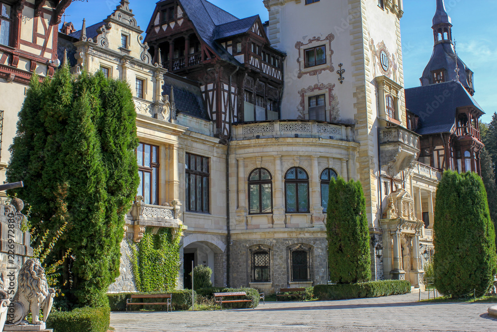 Peles Castle in Sinaia, Carpathian mountains, Brasov region, Romania