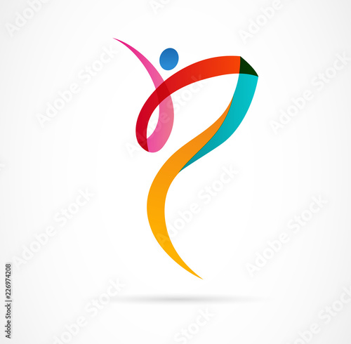 Abstract human figure logo design. Gym, fitness, running trainer vector colorful logo. Active Fitness, sport, dance web icon and symbol