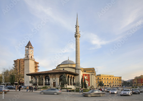Bilde på lerret Ethem Bey mosque and clock tower  in Tirana. Albania