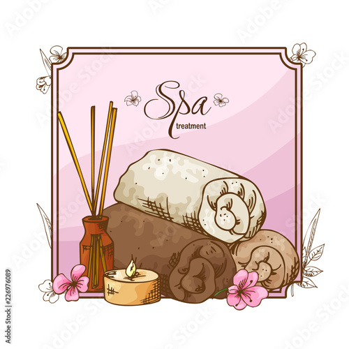 Spa elementa in hand drawn style. Sketch design template for beauty salon. Vector illustration photo