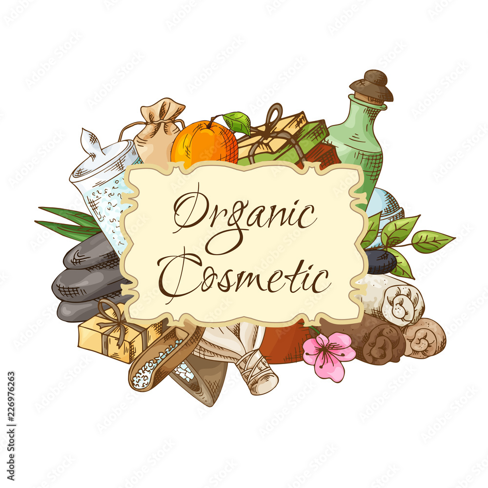 Fototapeta premium Spa treatment. Hand drawn elements on white background. Healthcare and beauty template for salon. Vector illustration