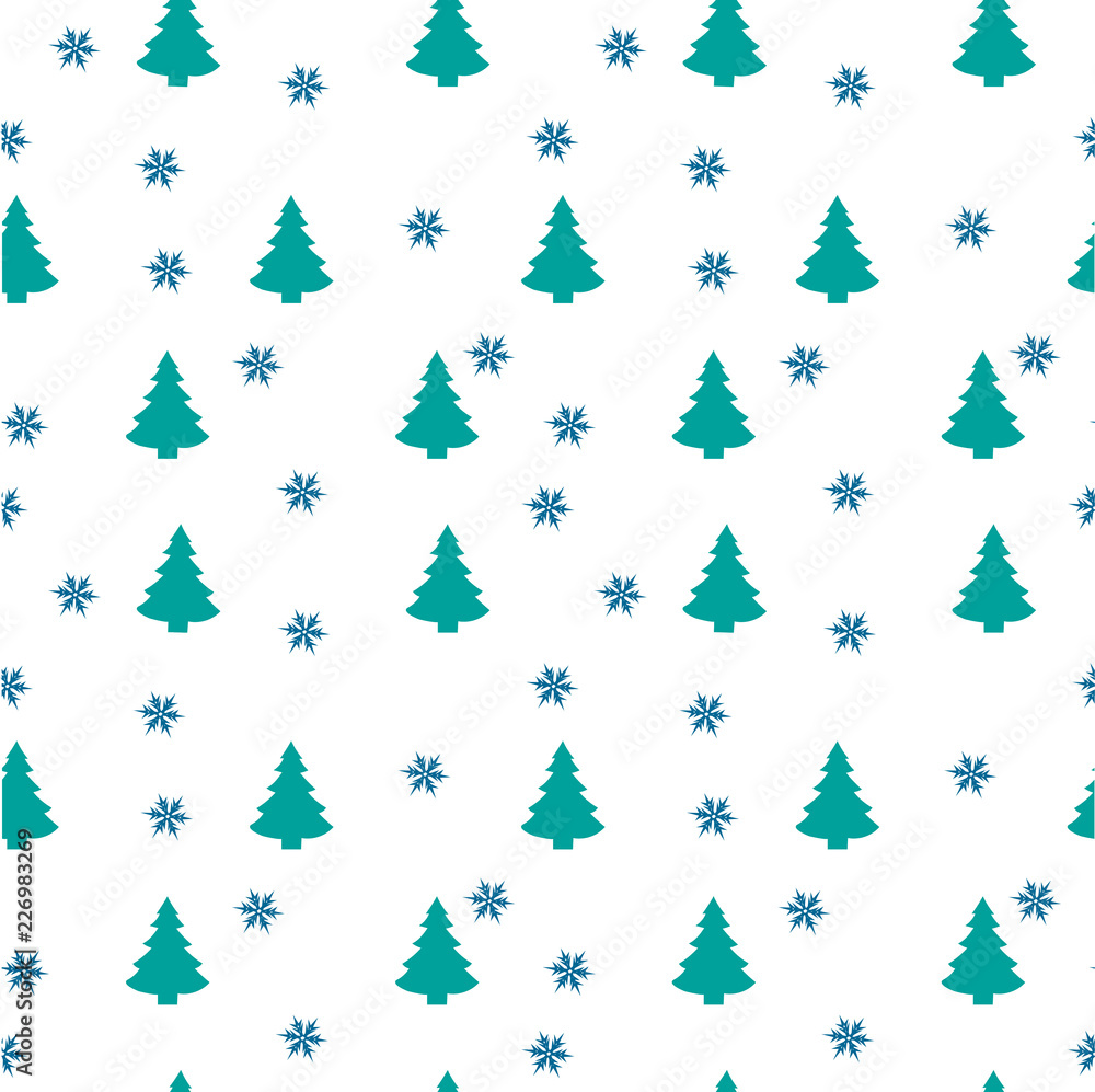 Christmas seamless pattern with christmas tree and snowflakes, vector background.Design template for wallpaper,fabric,wrapping,textile