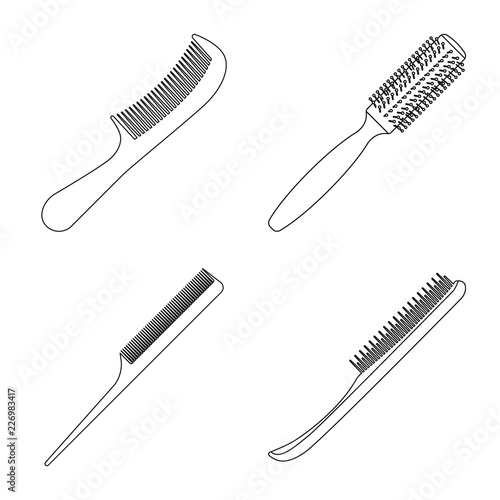 Vector illustration of brush and hair symbol. Collection of brush and hairbrush stock vector illustration.
