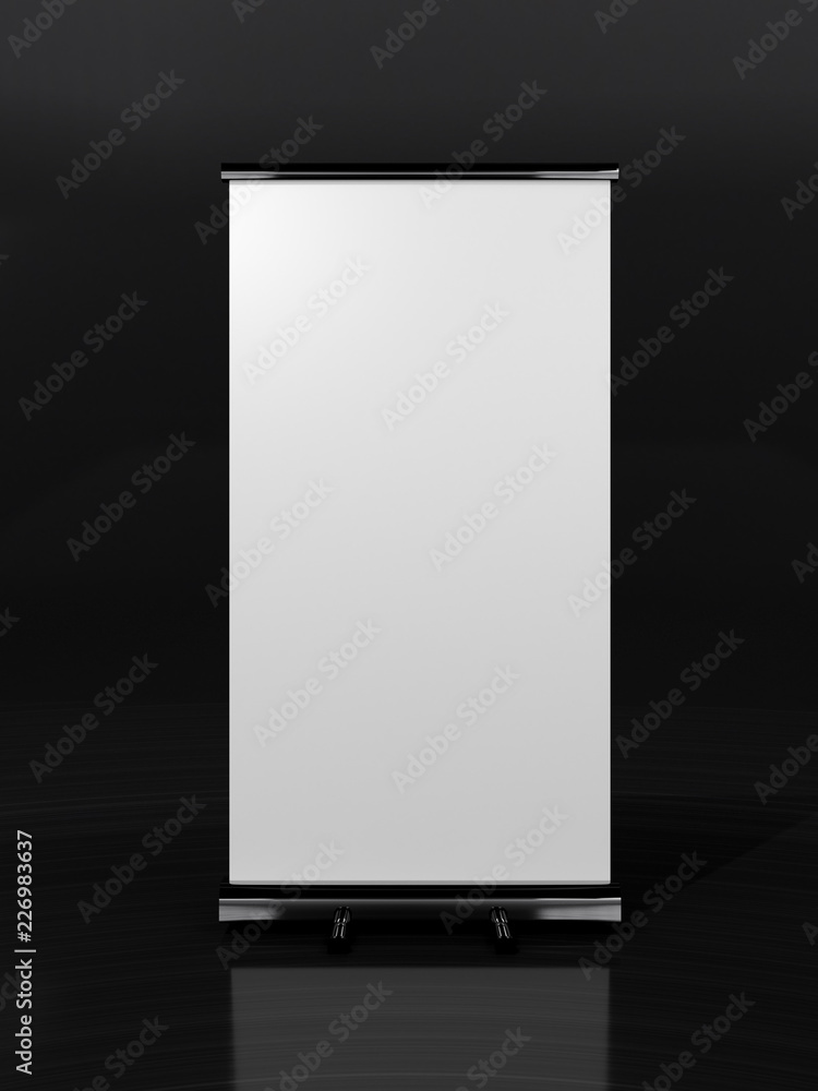 Outdoor Advertising Stand Banner (empty roll-up poster) - mockup template. 3D rendering Outdoor Advertising Stand Banner (empty roll-up poster) - mockup template. 3D rendering