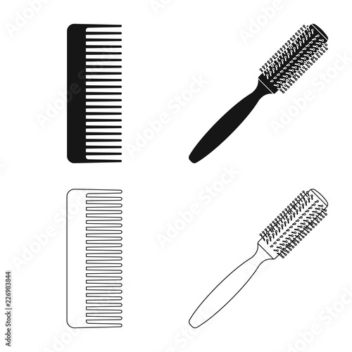 Vector design of brush and hair sign. Set of brush and hairbrush stock symbol for web.