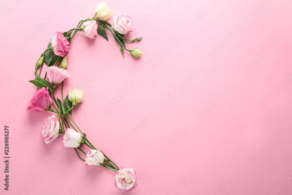 Fototapeta premium Composition with beautiful flowers on color background