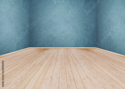 Blue cement wall with Wooden floor © nipastock
