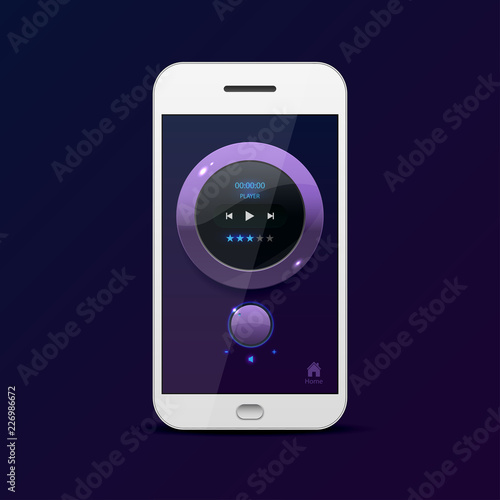 White phone with music application with purple background keypad, vector illustration.