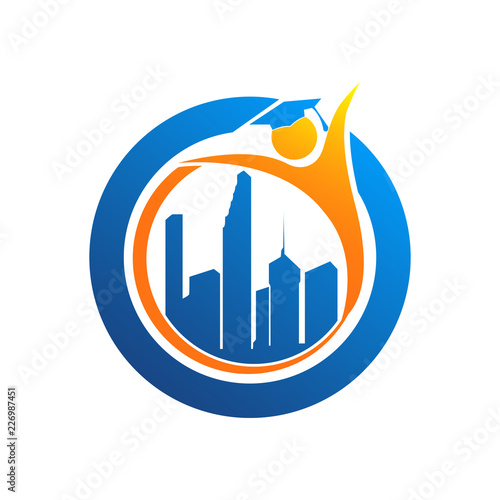 Circle blue Building Group with human Icon Logo template
