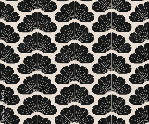 asian seamless pattern with stylized pine trees ivory black