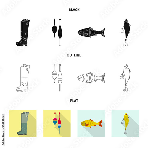 Isolated object of fish and fishing logo. Collection of fish and equipment stock symbol for web.