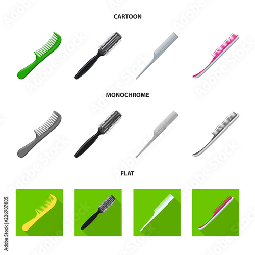 Vector illustration of brush and hair symbol. Set of brush and hairbrush stock vector illustration.