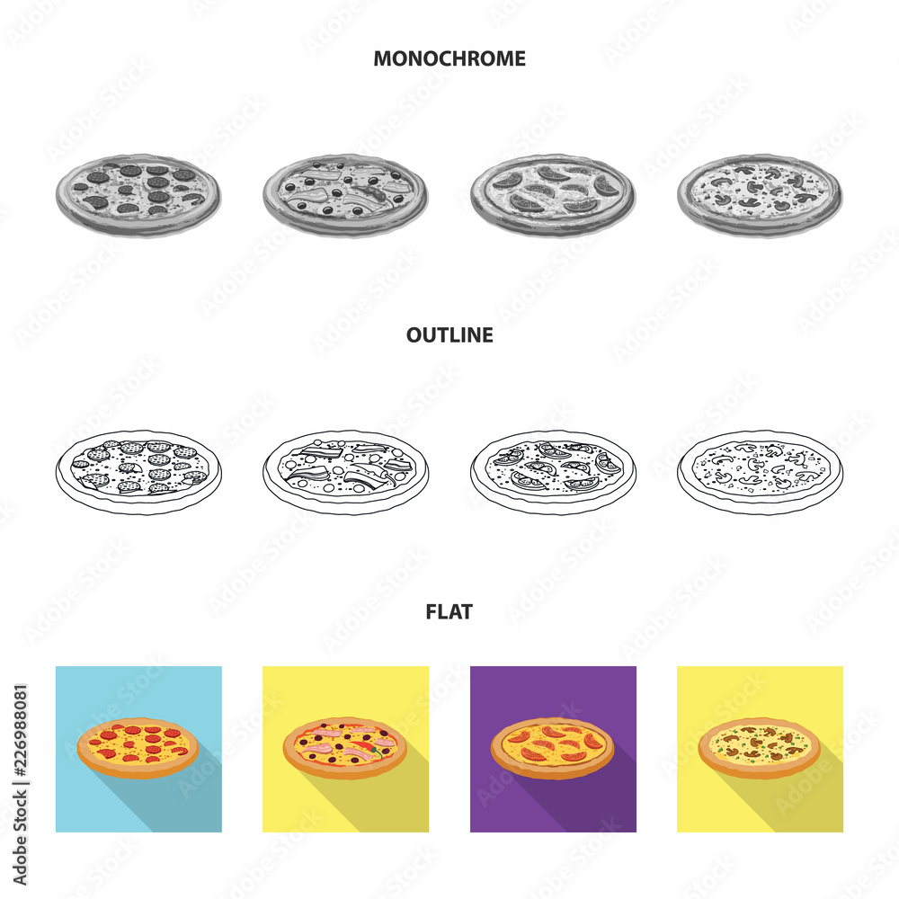 Vector illustration of pizza and food icon. Set of pizza and italy stock symbol for web. Vector illustration of pizza and food icon. Set of pizza and italy stock symbol for web.