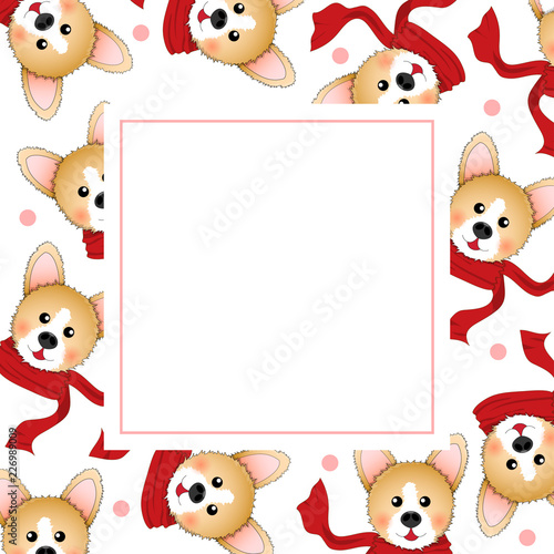 Corgi with Red Scarf on Whi...