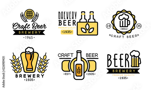 Craft beer logo set, vintage brewery premium quality labels, badges vector Illustration on a white background