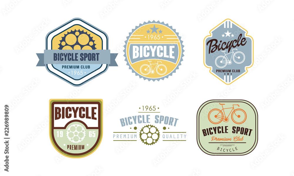 Obraz premium Retro bicycle sport logo set, vintafe badge, label can be used for bike or repair shop, cycling club, sport extreme activity vector Illustration