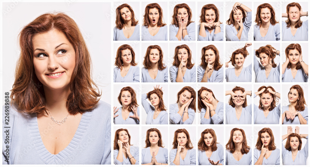 Fotografie Young woman, emotions, face, collage