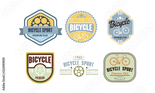 Retro bicycle sport logo set, vintafe badge, label can be used for bike or repair shop, cycling club, sport extreme activity vector Illustration
