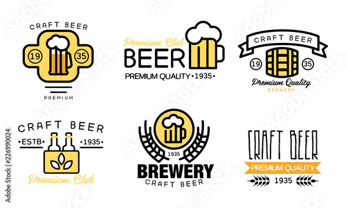 Craft beer logo set, vintage brewery premium quality labels, badges for beer house, bar, pub, brewing company vector Illustration on a white background
