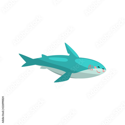 Cute blue shark cartoon character swimming vector Illustration on a white background © topvectors