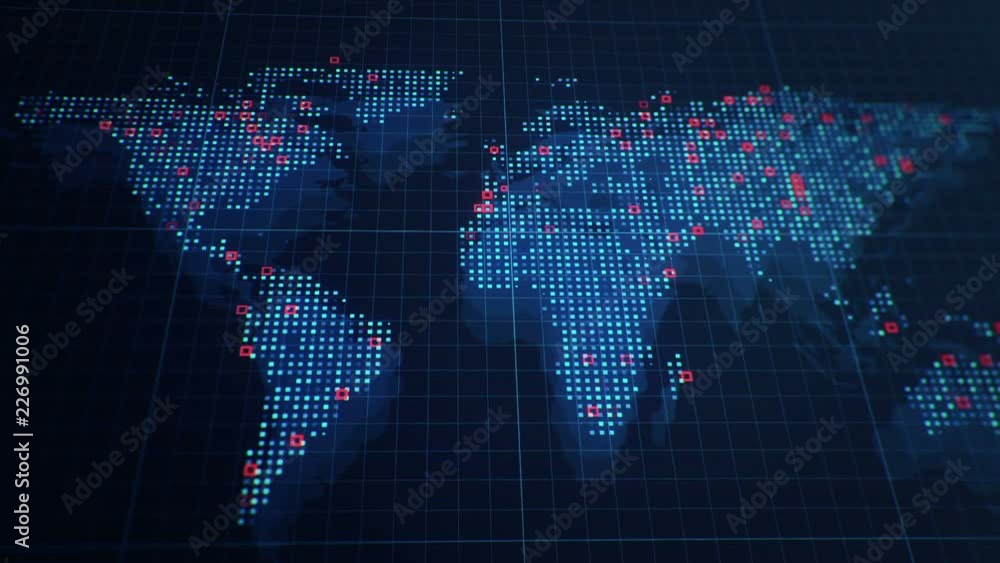 Abstract animation of World map in digital screen with colorful dots and lines. Animation of seamless loop. Abstract animation of World map in digital screen with colorful dots and lines. Animation of seamless loop.