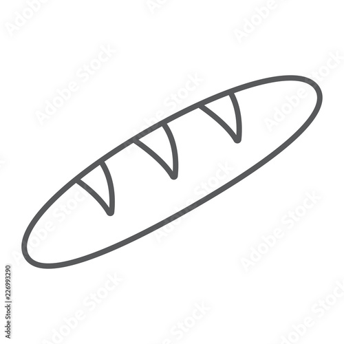Bread thin line icon, food and bakery, baguette sign, vector graphics, a linear pattern on a white background.