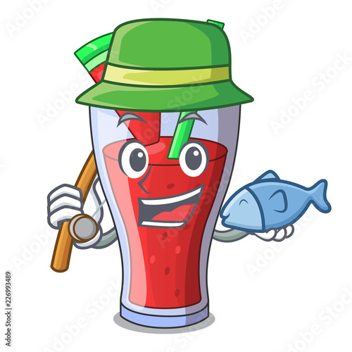 Fishing watermelon juice with watermelon fruit cartoon