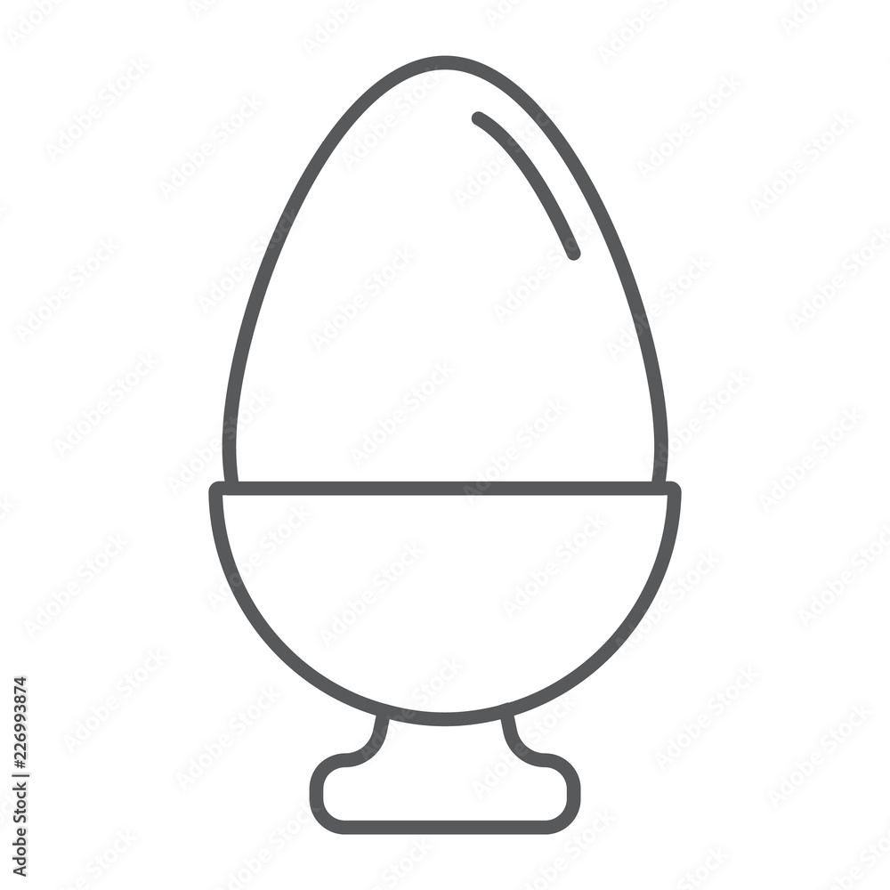 Boiled egg thin line icon, food and breakfast, chicken egg sign, vector graphics, a linear pattern on a white background.