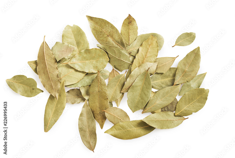 Dried bay leaves stack isolated on white. Dried bay leaves stack isolated on white.
