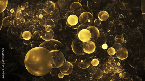 Abstract golden drops. Digital fractal art. 3D rendering.