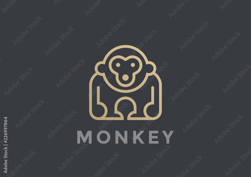 Obraz premium Monkey Logo vector design geometric Linear. Gorilla icon
