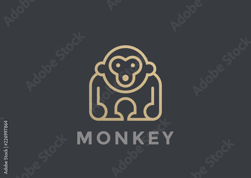 Monkey Logo vector design geometric Linear. Gorilla icon