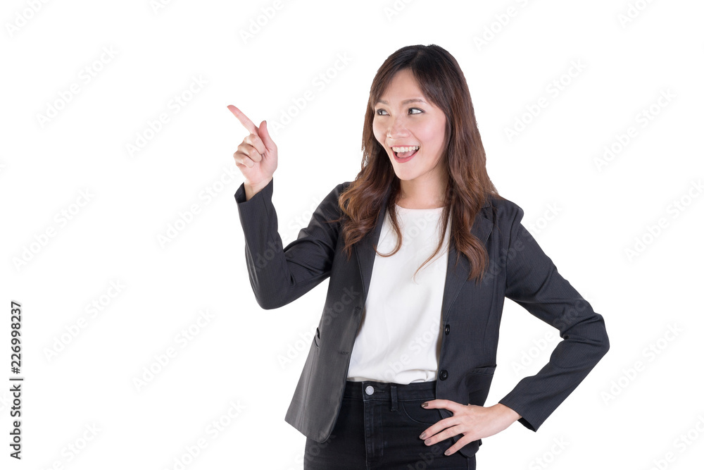 Asian Business Woman Thinking Showing her Forefinger. Isolated On White Background. with clipping path. Asian Business Woman Thinking Showing her Forefinger. Isolated On White Background. with clipping path.