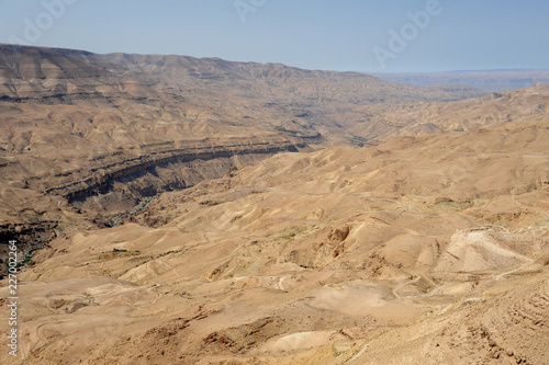 panoramic view from the King's Highway, which swoops over the high ridge of the Great Rift Valley. in Jordan
