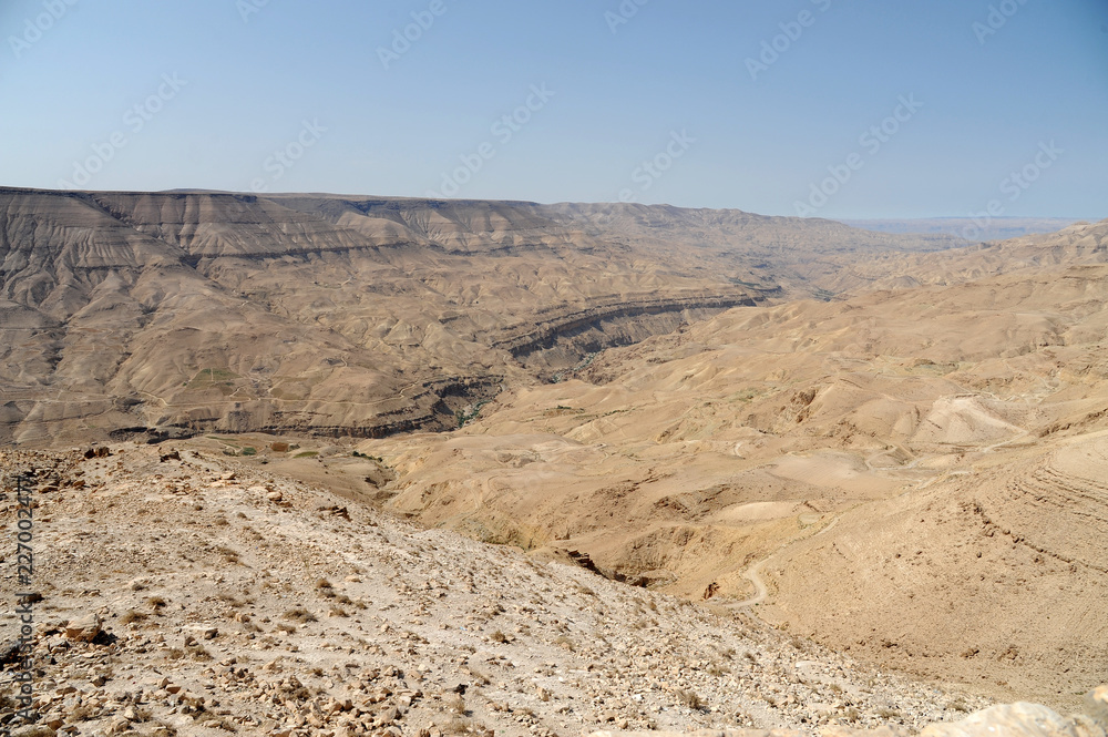 panoramic view from the King's Highway, which swoops over the high ridge of the Great Rift Valley. in Jordan panoramic view from the King's Highway, which swoops over the high ridge of the Great Rift Valley. in Jordan