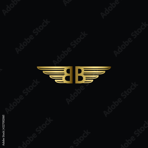 Line art Minimal Geometric Letter BB with wings Logo Design In Vector Format
