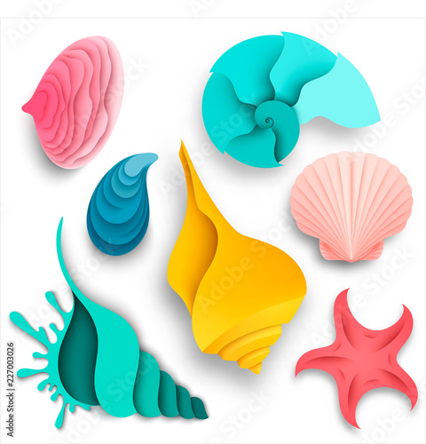 Vector set of sea shells and starfish