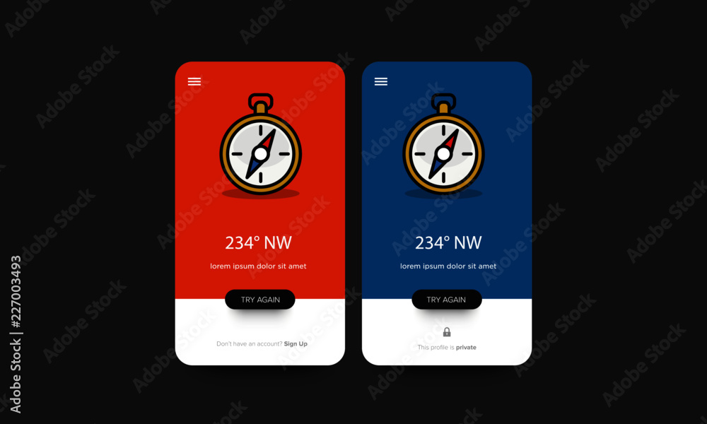 Compass App Design for Smart Phones Vector Illustration in Flat Style Compass App Design for Smart Phones Vector Illustration in Flat Style