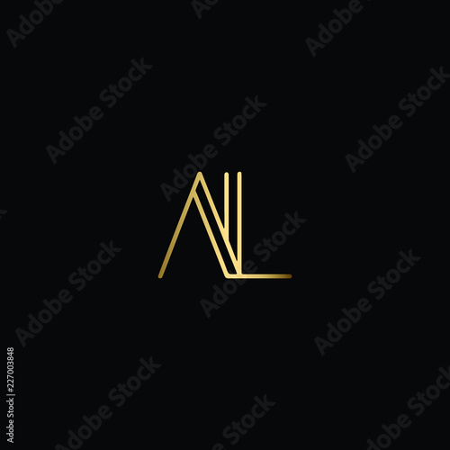 Letter AL Logo Design, Creative Minimal AL Logo Design Using Letter A L in Gold and Black Color
