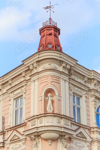 Fragments of  facade of an Art Nouveau tenement house located on the northern frontage of Old Market Square in Przemysl, Poland