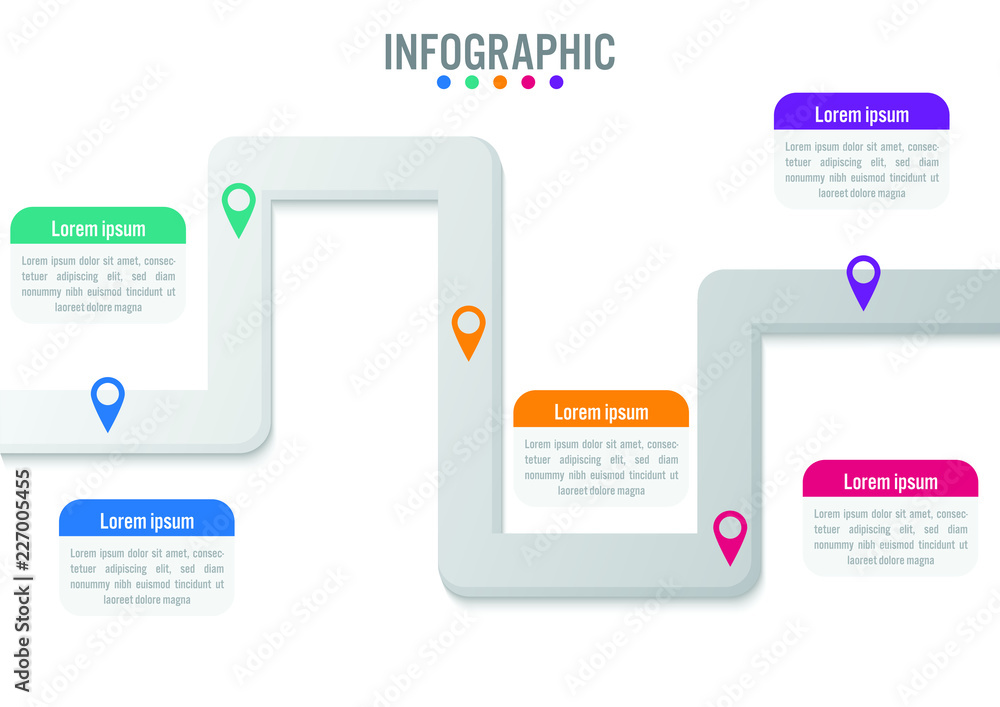 Business infographic template with 5 options road shape Business infographic template with 5 options road shape